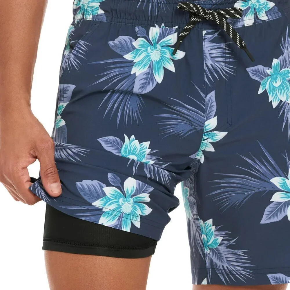Hurley Mens Swim Short Blue Floral Hawaiian Print